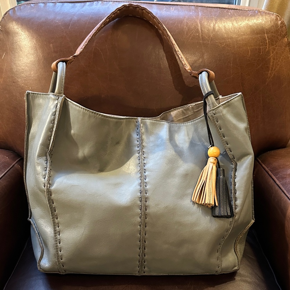 The Sak Los Feliz Blue/Gray Leather Shoulder Bag with Tassel